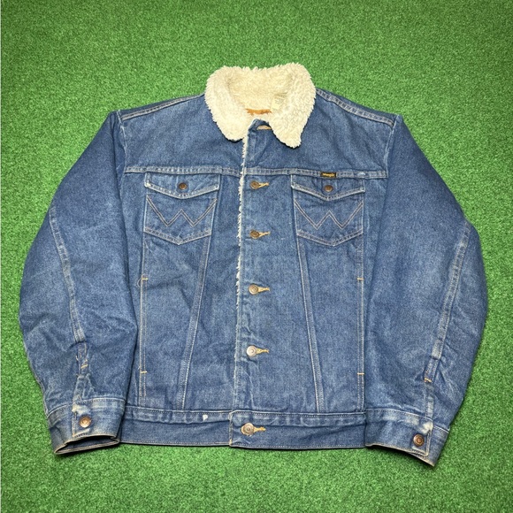 Vintage 90s Y2K Wrangler Sherpa Jean Jacket Americana Iconic Look Denim (Large)